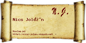 Nics Jolán névjegykártya